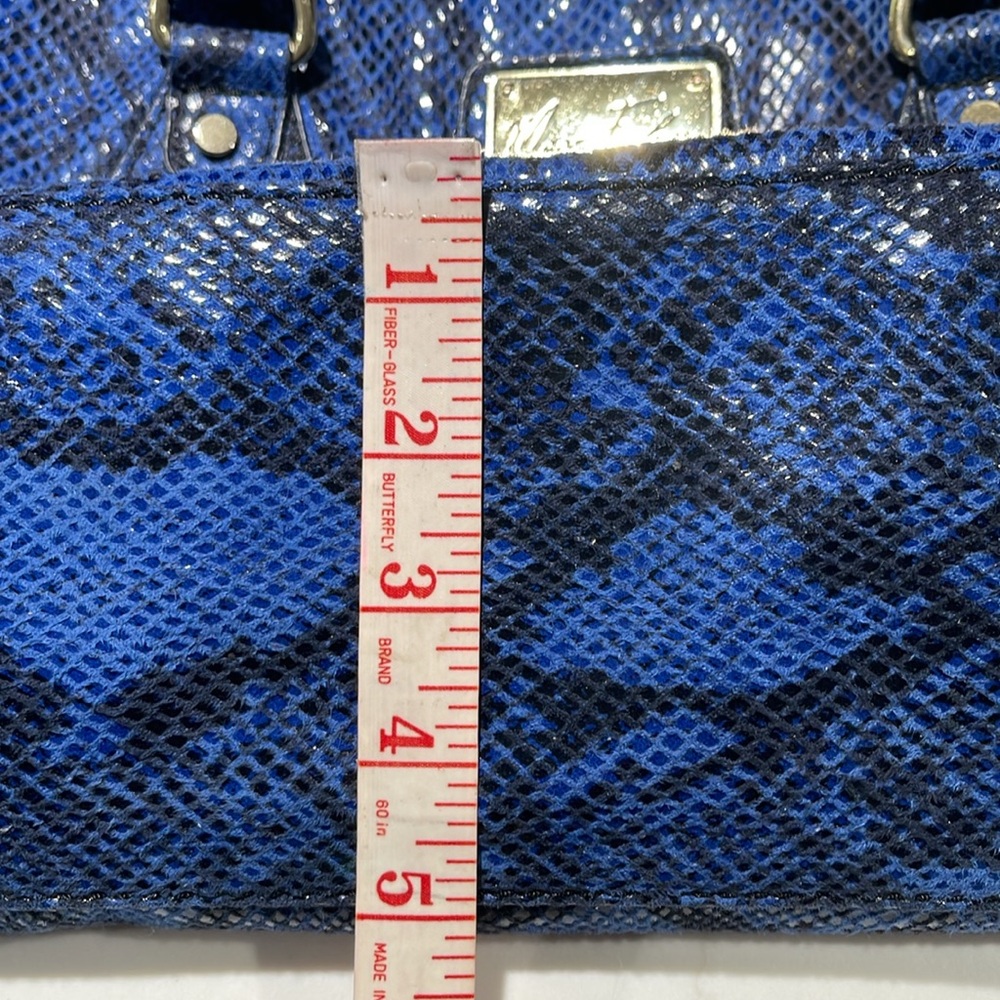 MARC FISHER Faux Snakeskin Shoulder Satchel, 3 Compartments,Navy/Black/Gold Trim - Picture 9 of 12